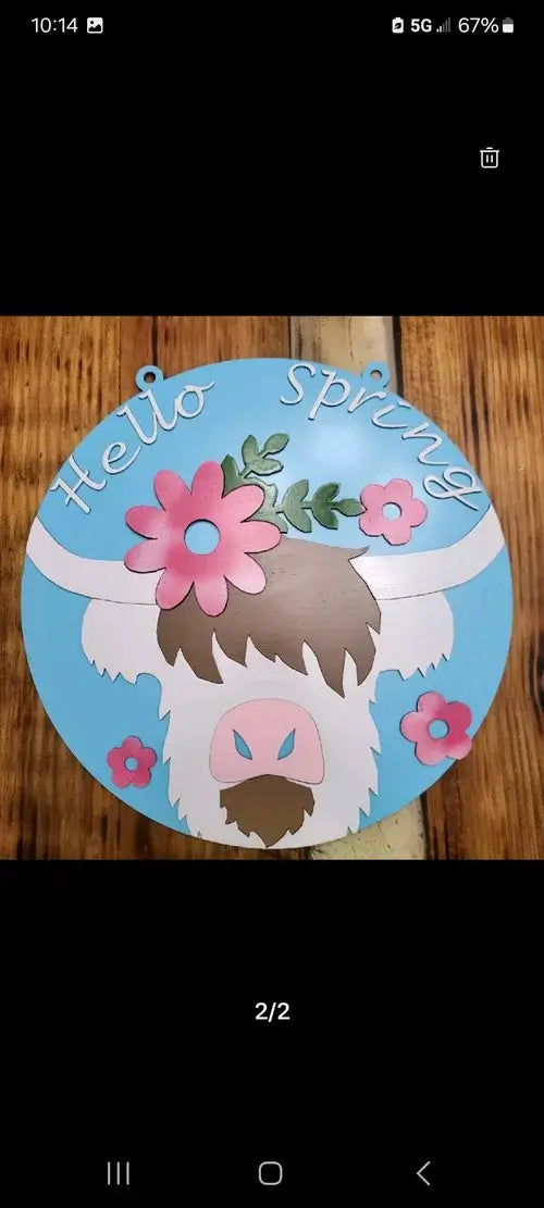 Hello Spring cow sign, Home decoration, decor, wooden, gift ideas.