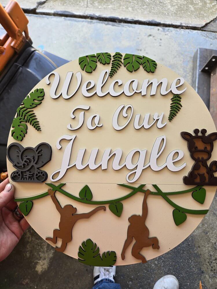 welcome to our jungle wooden home decor signs.
