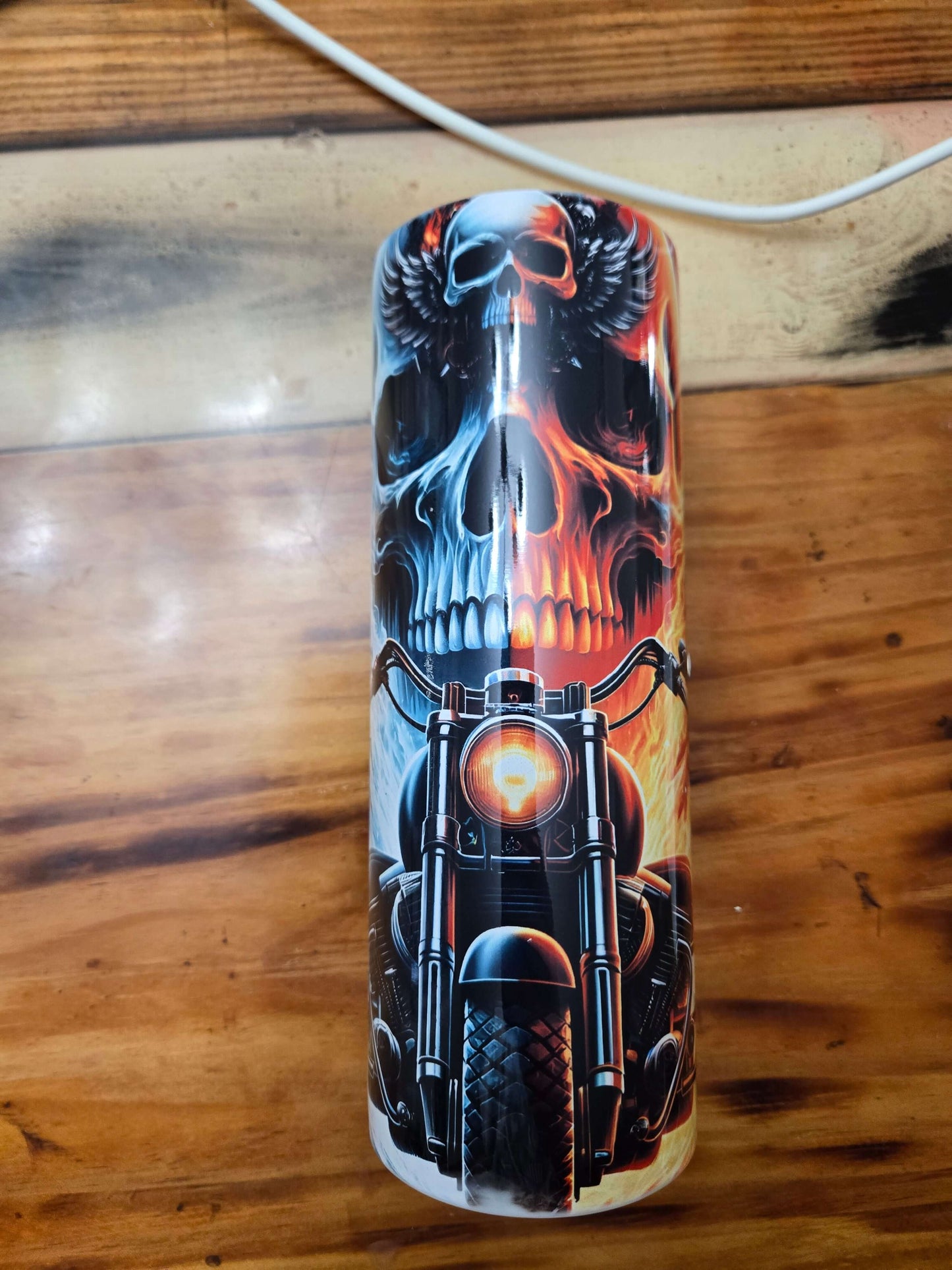 Skull biker hot cold, 20oz tumbler cups, durable