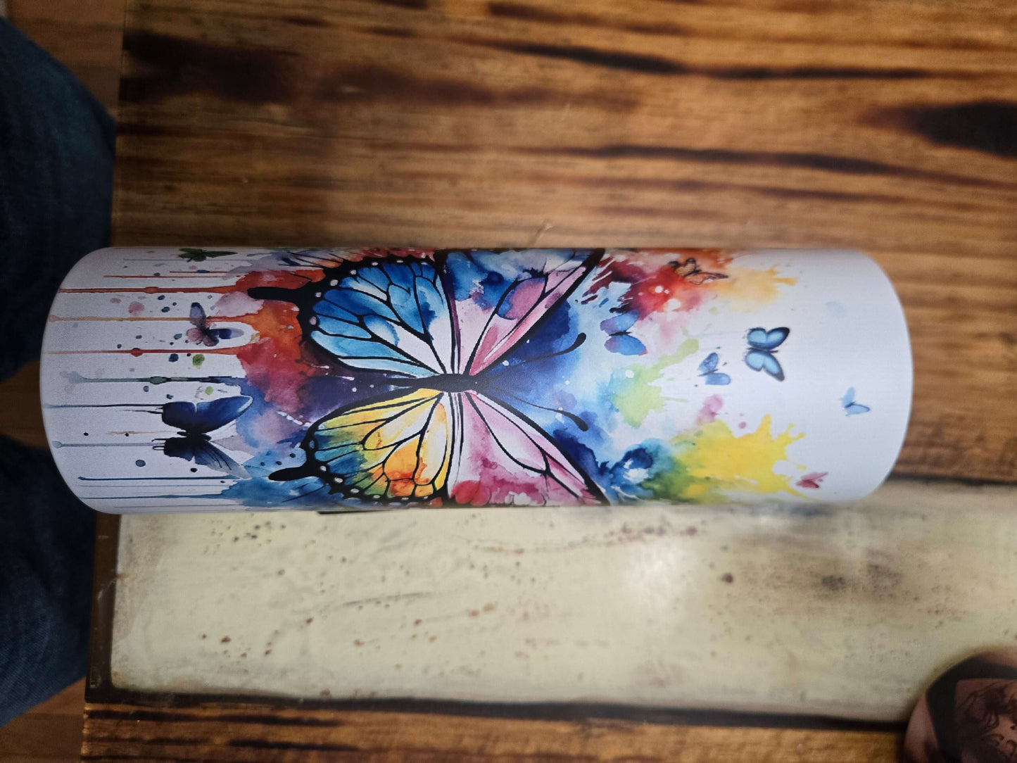 Glow in the dark rainbow Butterfly 20oz tumbler