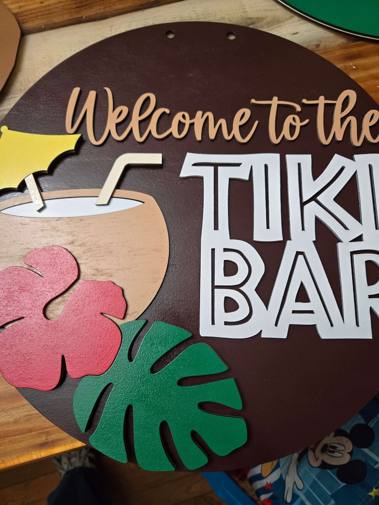 welcome to the tiki bar, wooden decor sign