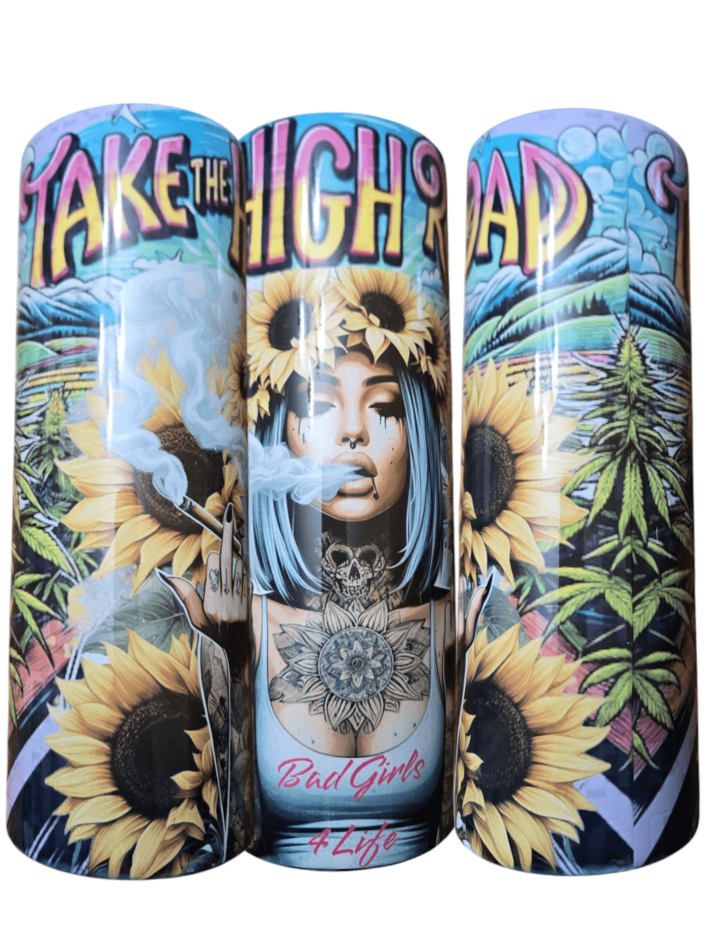 Take the high road bad girls engraved tumbler 20oz cups, design water bottles,durable, reusable, washable.