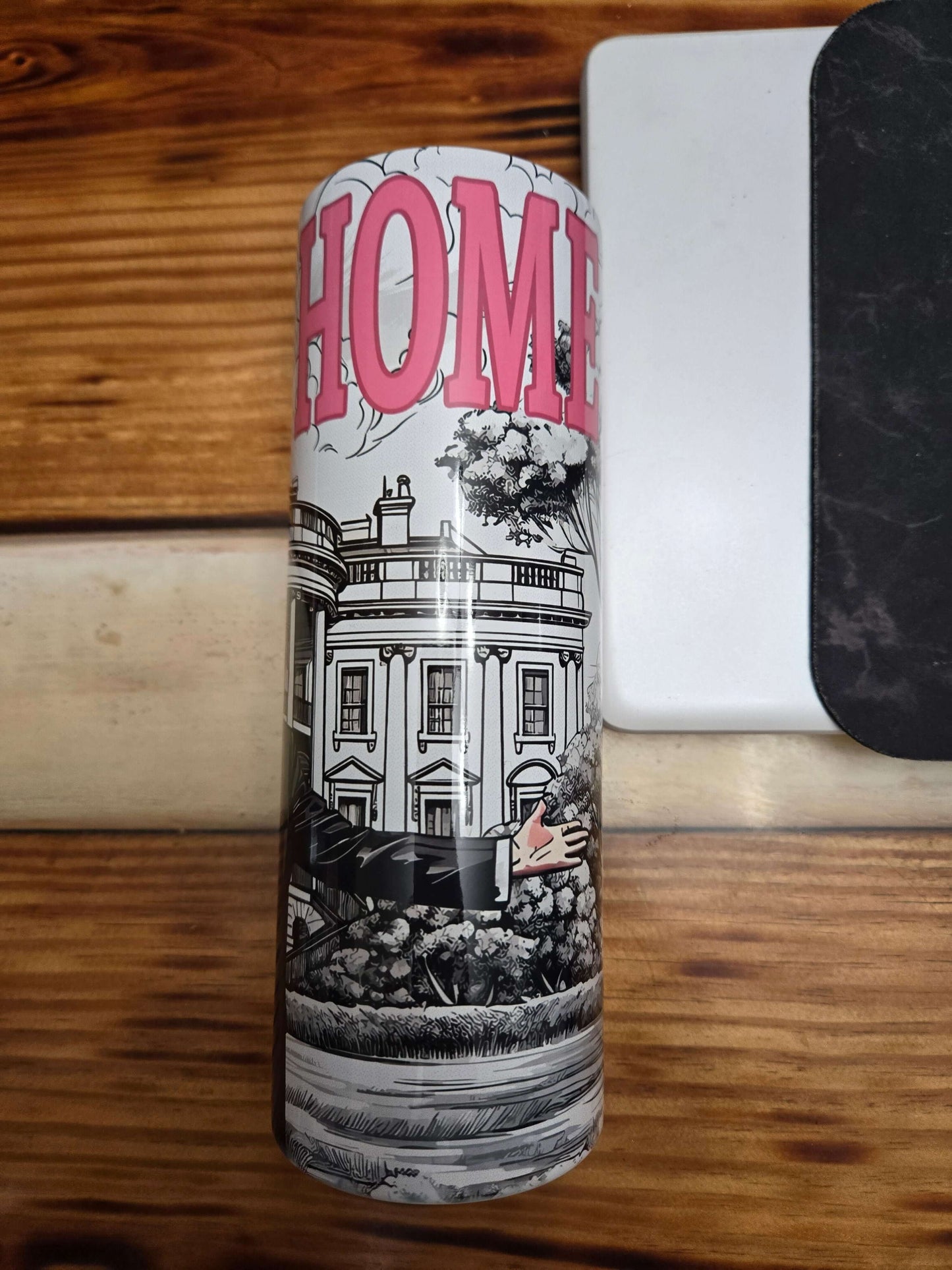 Daddy's Home Trump tumbler cup featuring a playful design with bold colorful graphics.