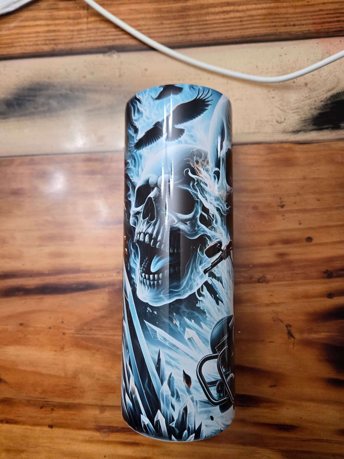 Skull biker hot cold, 20oz tumbler cups, durable