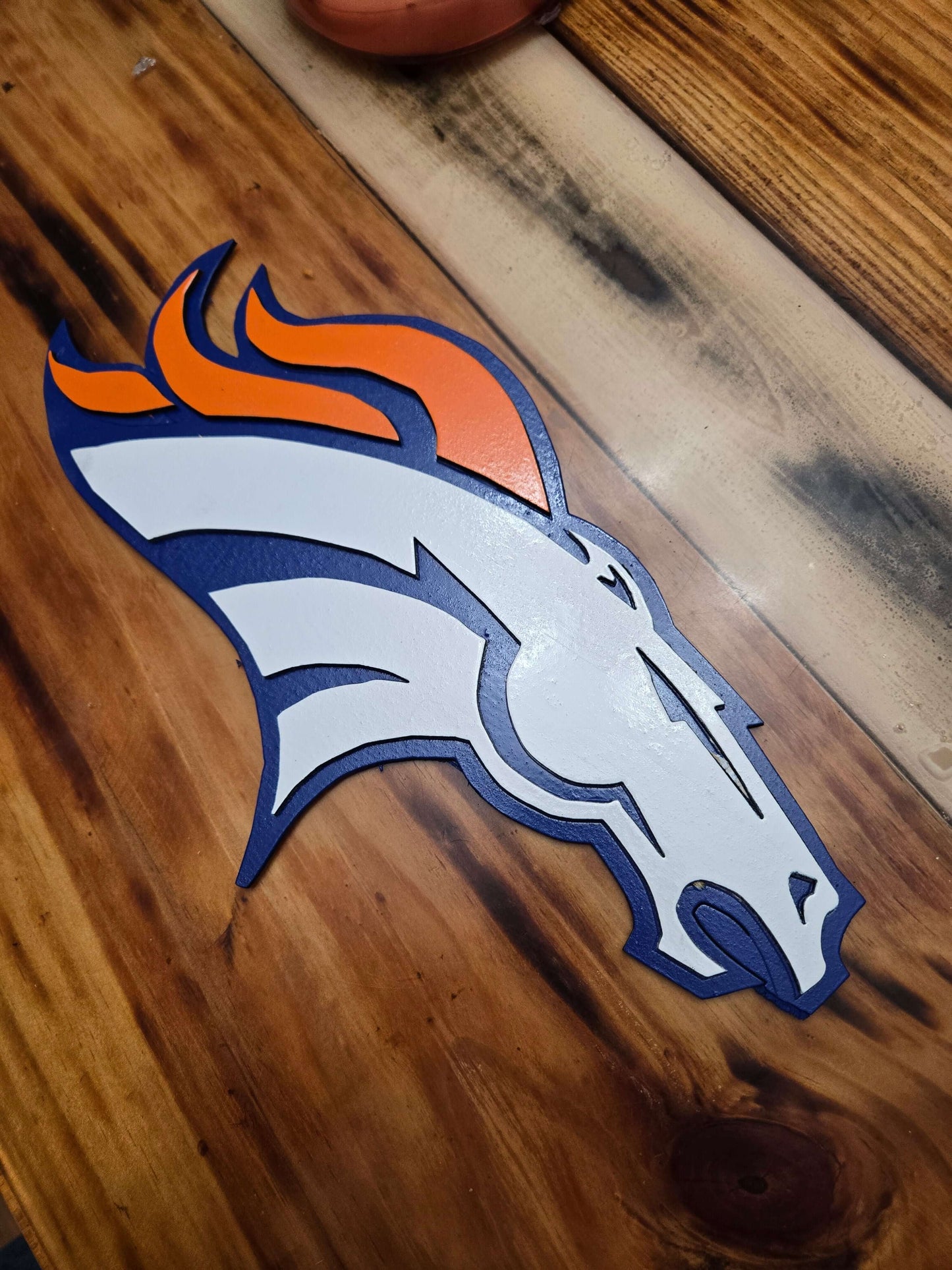 Broncos football logo wooden decor sign