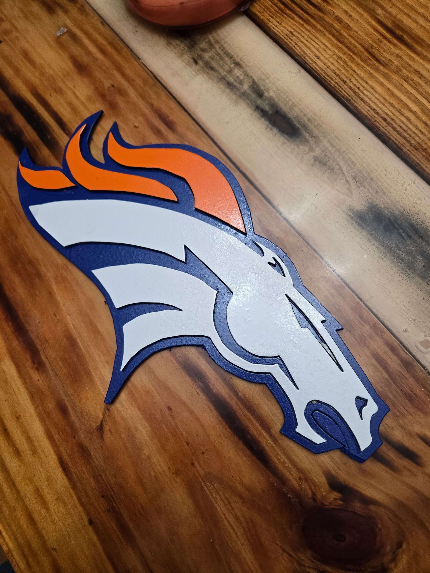Broncos football logo wooden decor sign