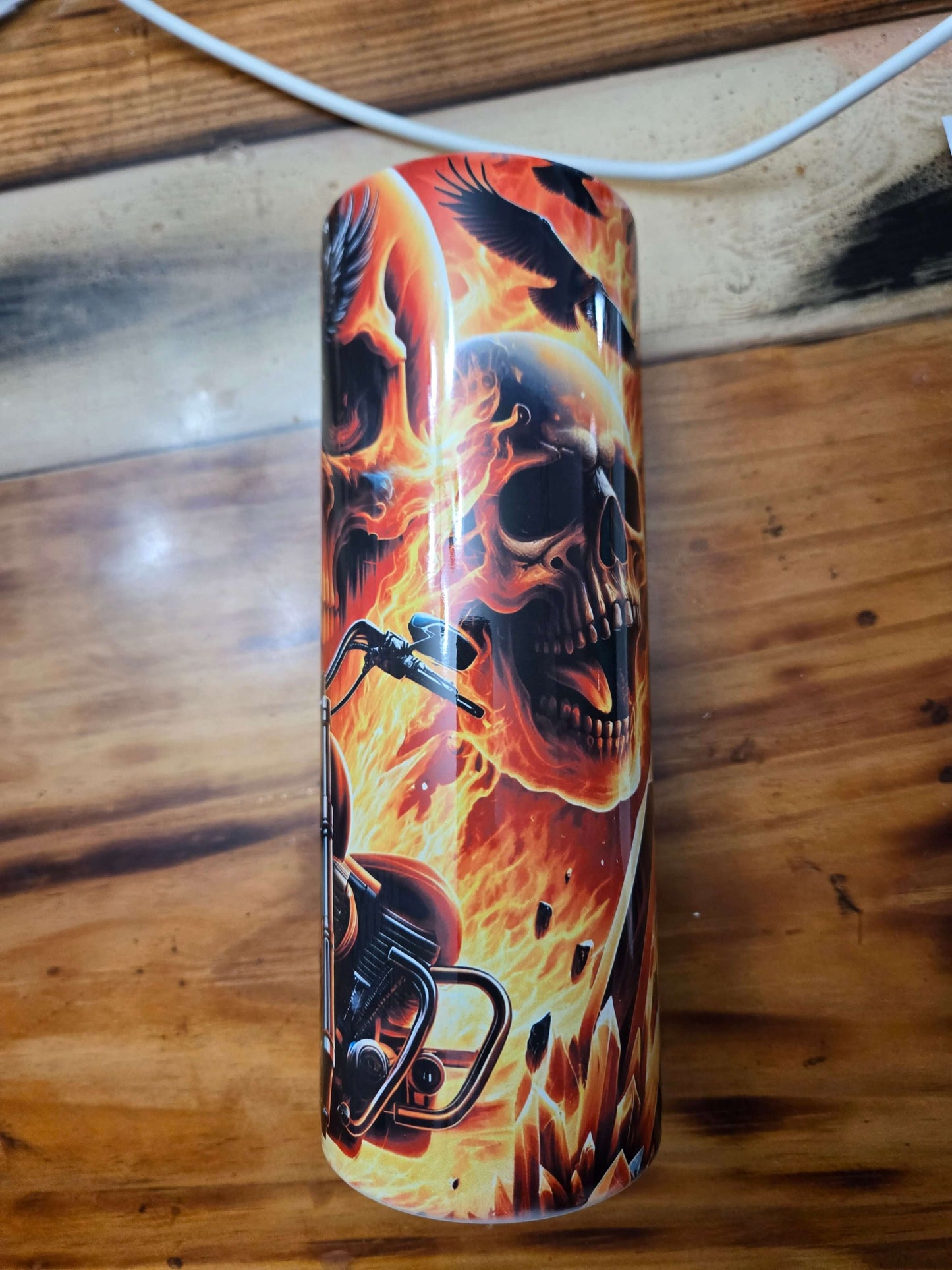 Skull biker hot cold, 20oz tumbler cups, durable