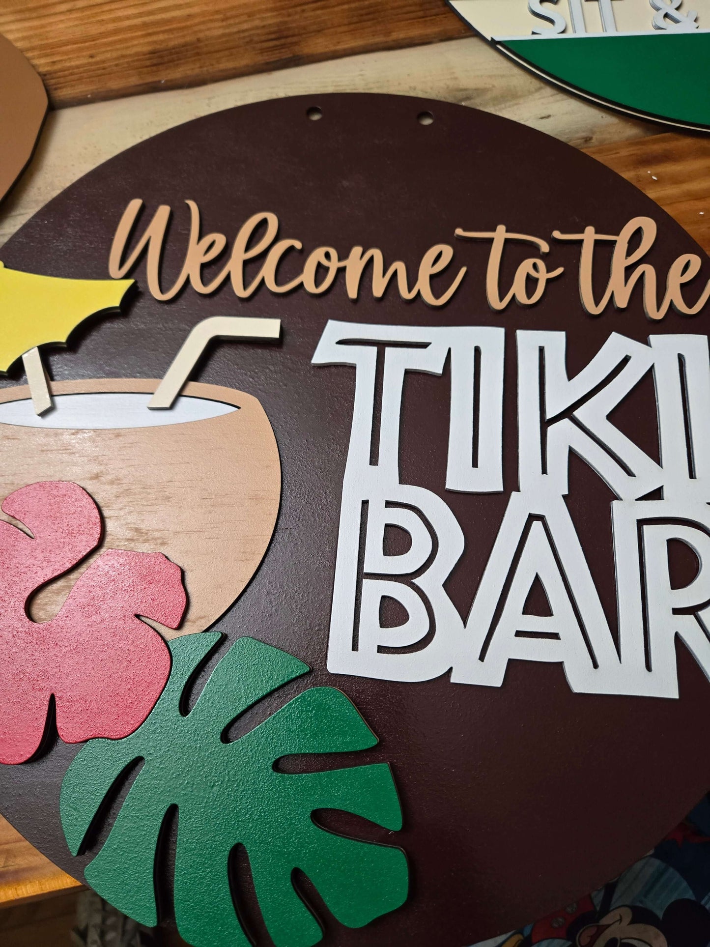 welcome to the tiki bar, wooden decor sign