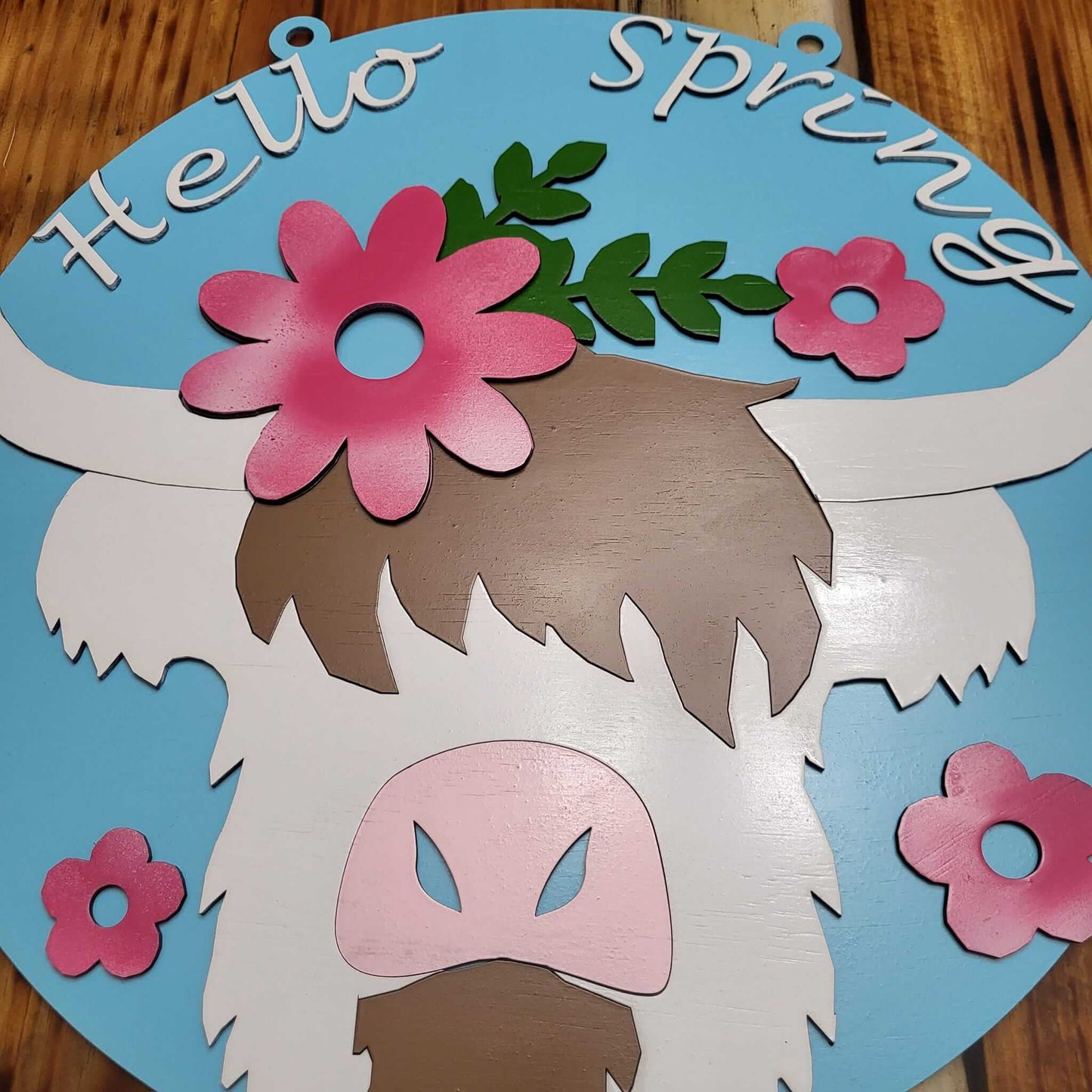 Hello Spring cow sign, Home decoration, decor, wooden, gift ideas.