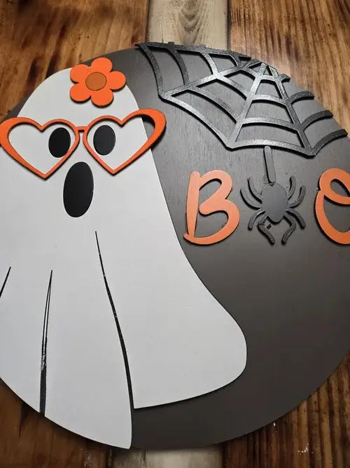 Ghost Boo with Spider Wooden Decor Sign - Durable Hanging Ornaments Hangable Decoration