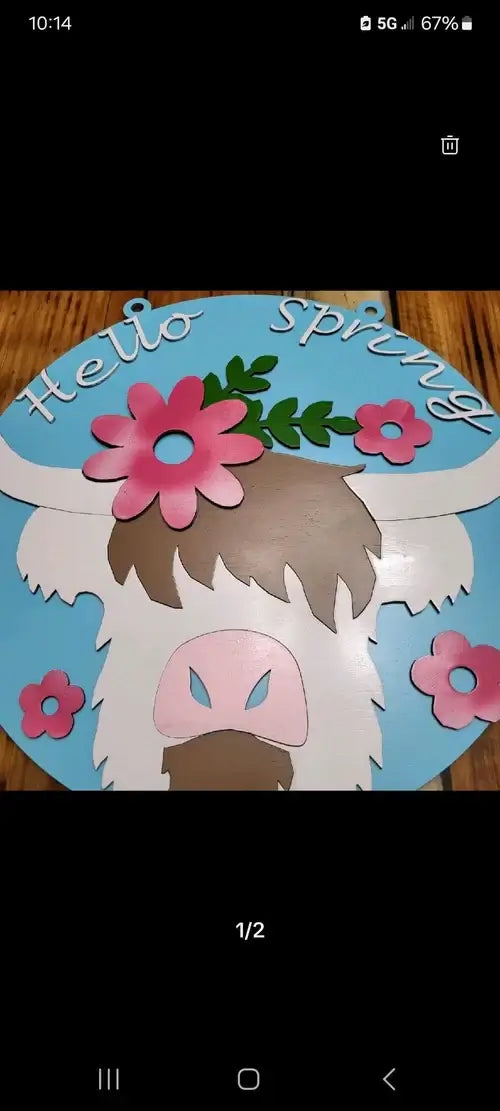 Hello Spring cow sign, Home decoration, decor, wooden,  gift ideas.