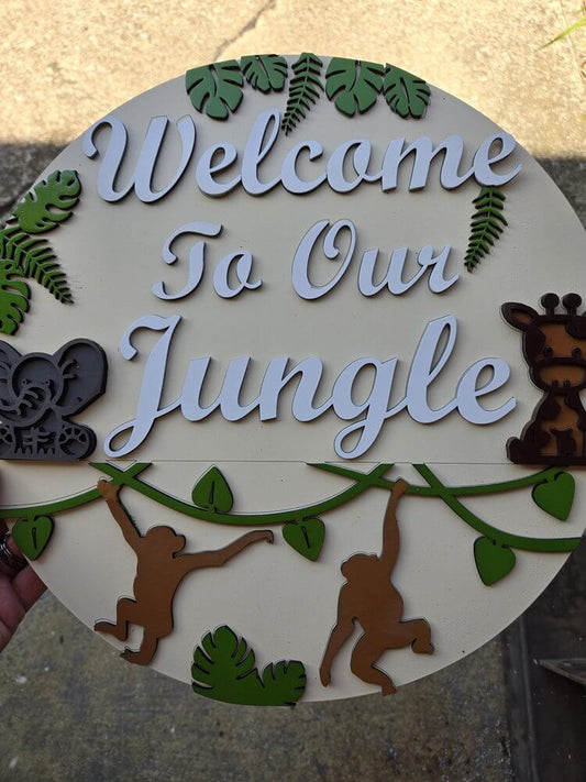 welcome to our jungle wooden home decor signs.
