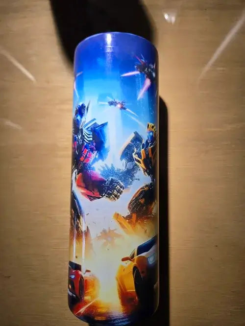 Bumblebee and the Primes stainless steel tumbler with vibrant Transformers artwork.