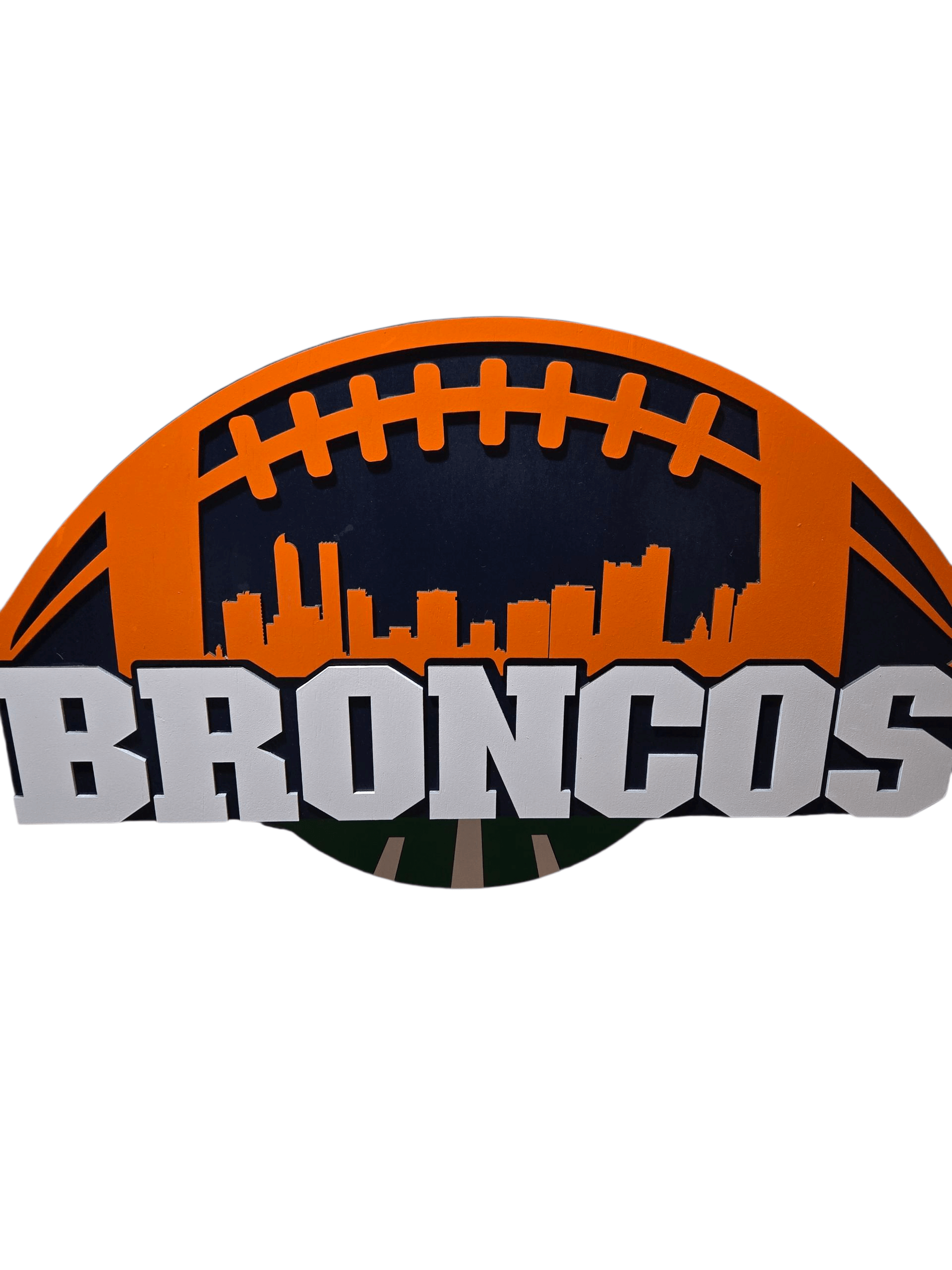 Broncos football wooden decor sign featuring vibrant colors and a stylish design for home or office decor.