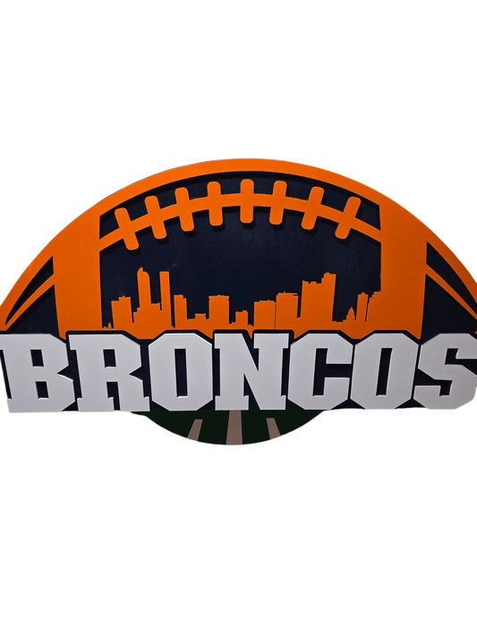 Broncos football wooden decor sign featuring vibrant colors and a stylish design for home or office decor.