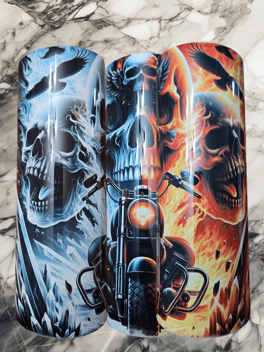 Skull biker hot cold, 20oz tumbler cups, durable
