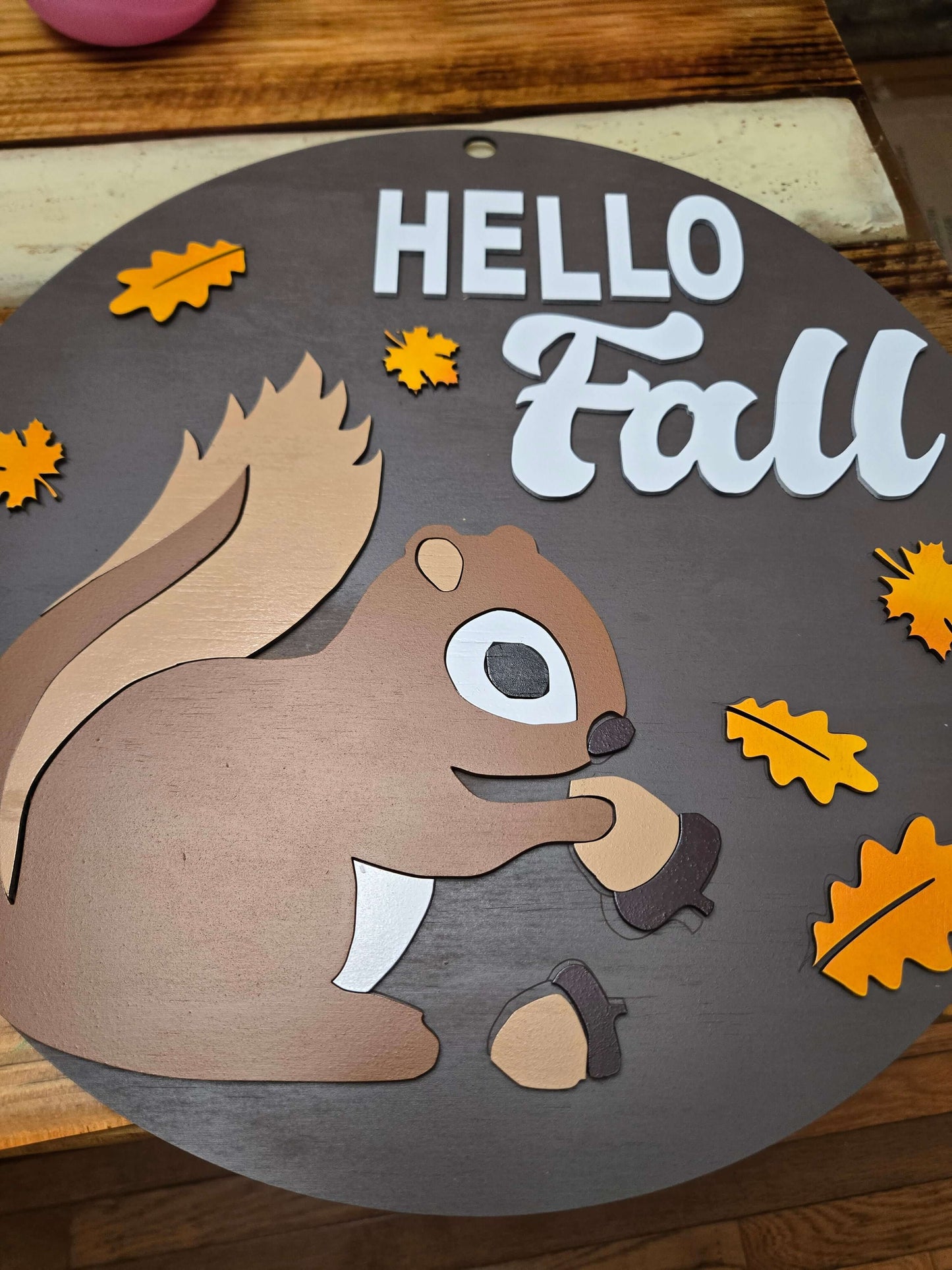 Hello Squirrel  Fall wooden decor sign