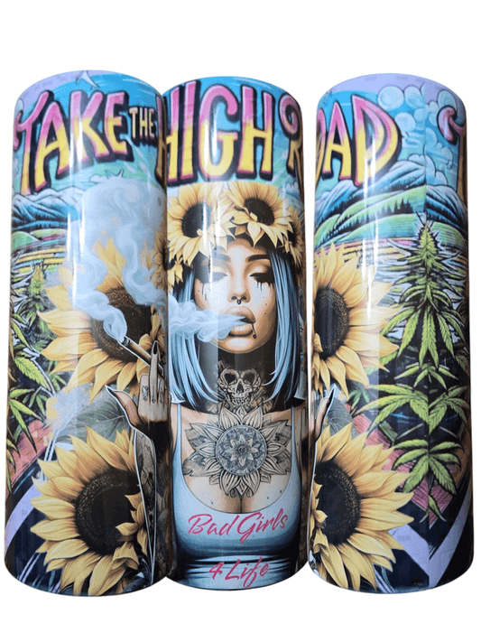 Take the high road bad girls engraved tumbler 20oz cups, design water bottles,durable, reusable, washable.