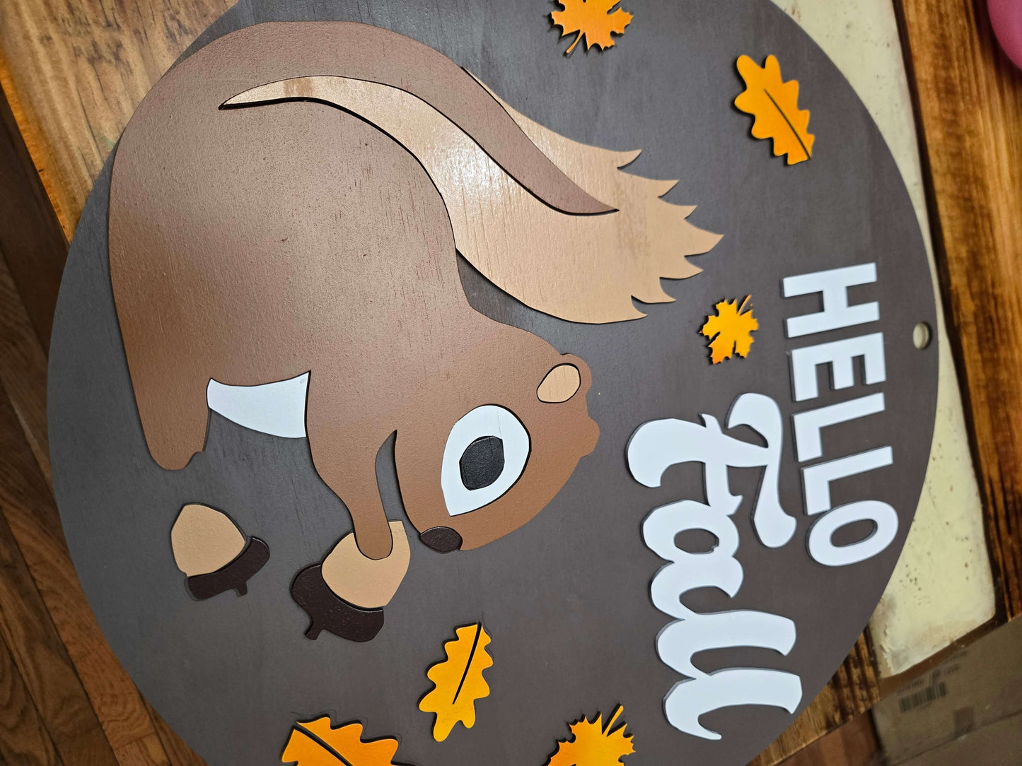 Hello Squirrel  Fall wooden decor sign