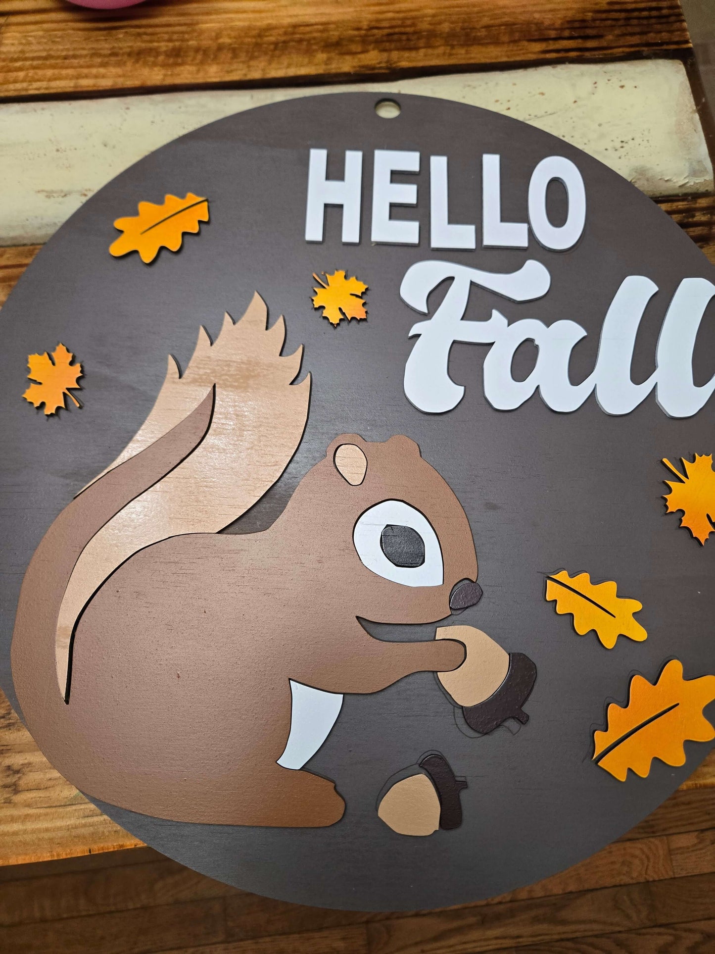 Hello Squirrel  Fall wooden decor sign