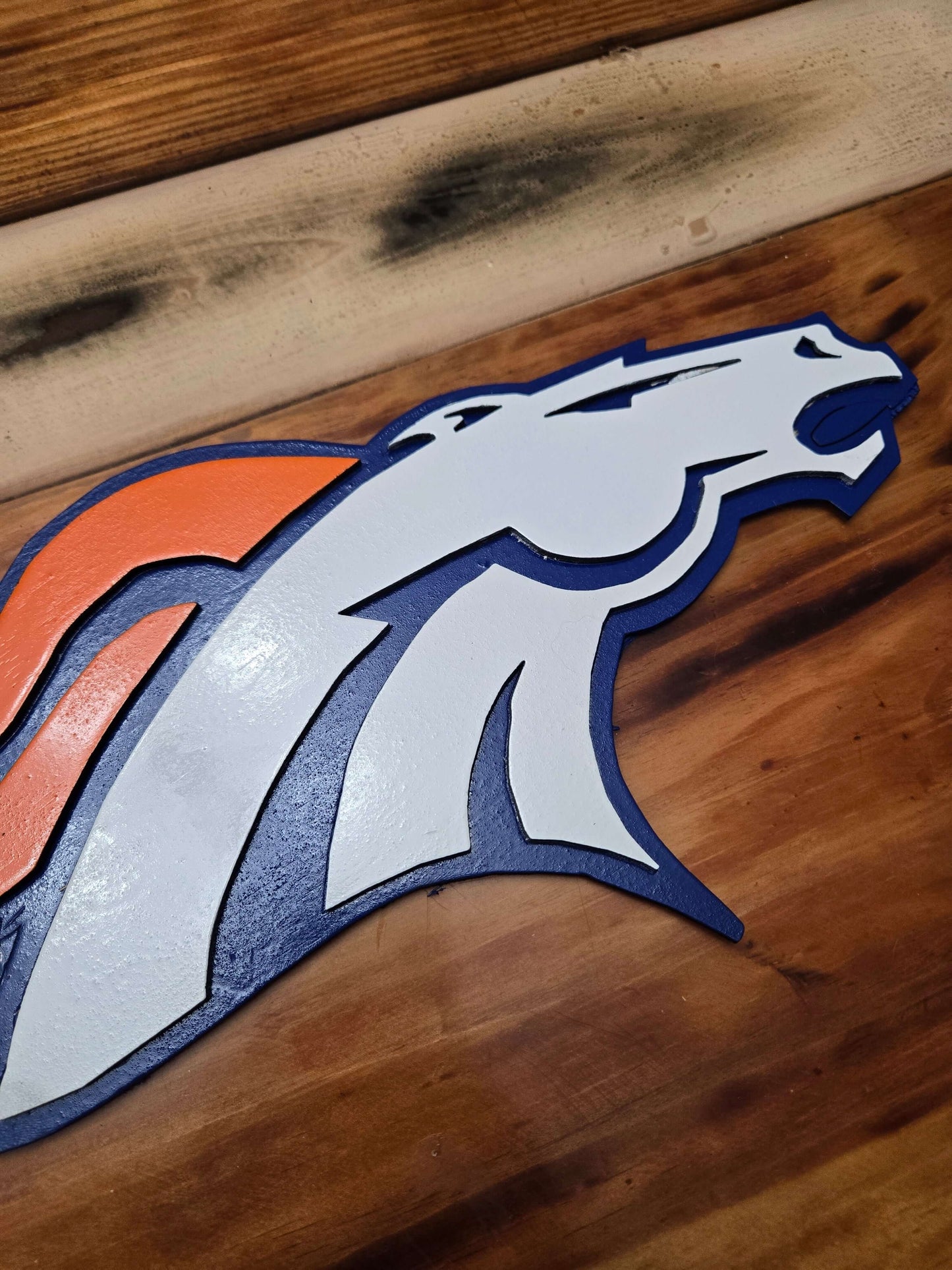 Broncos football logo wooden decor sign