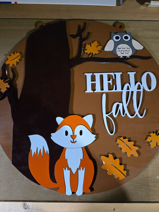 Charming Hello Fall Fox Wooden Decor Sign