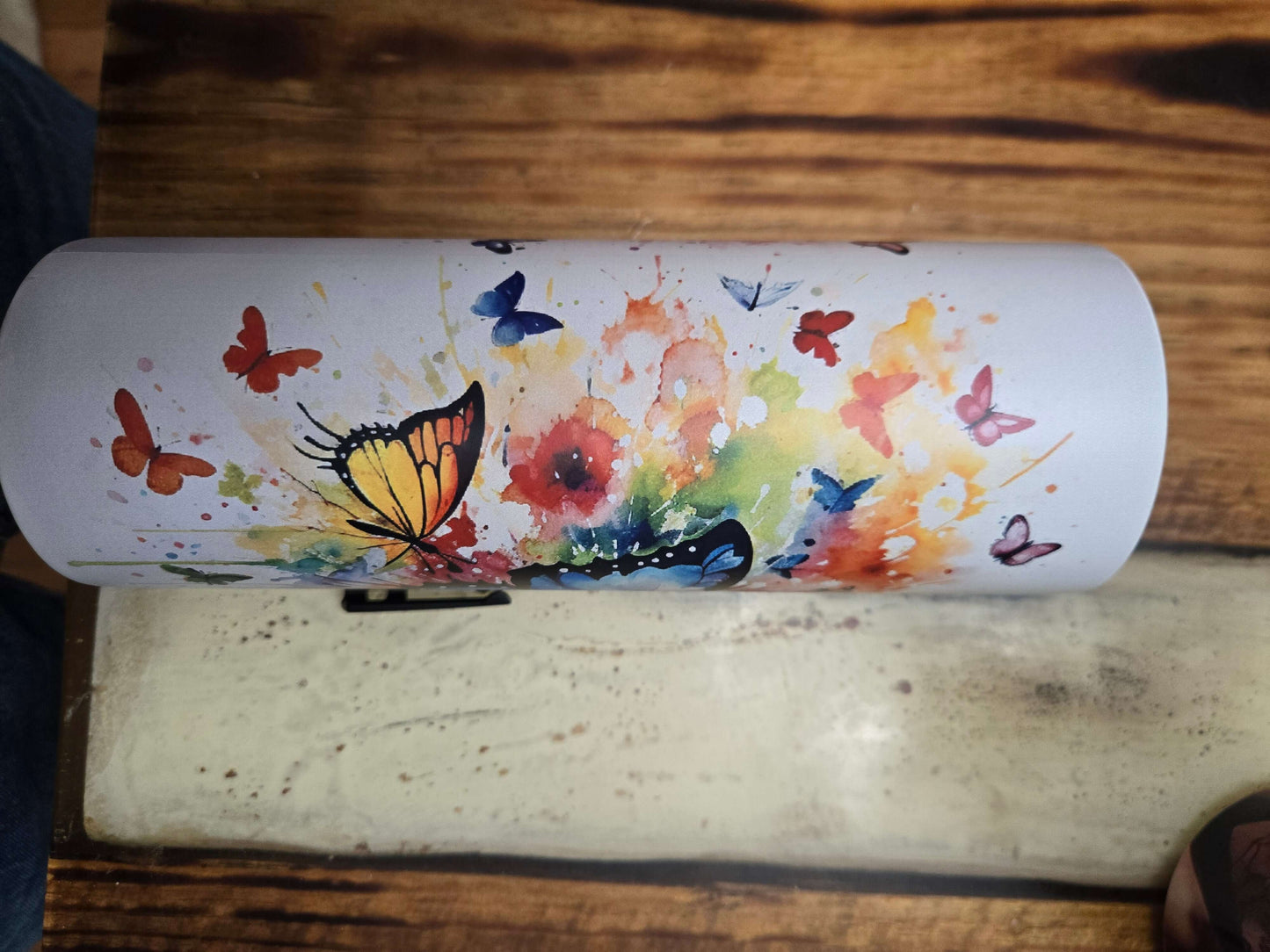 Glow in the dark rainbow Butterfly 20oz tumbler