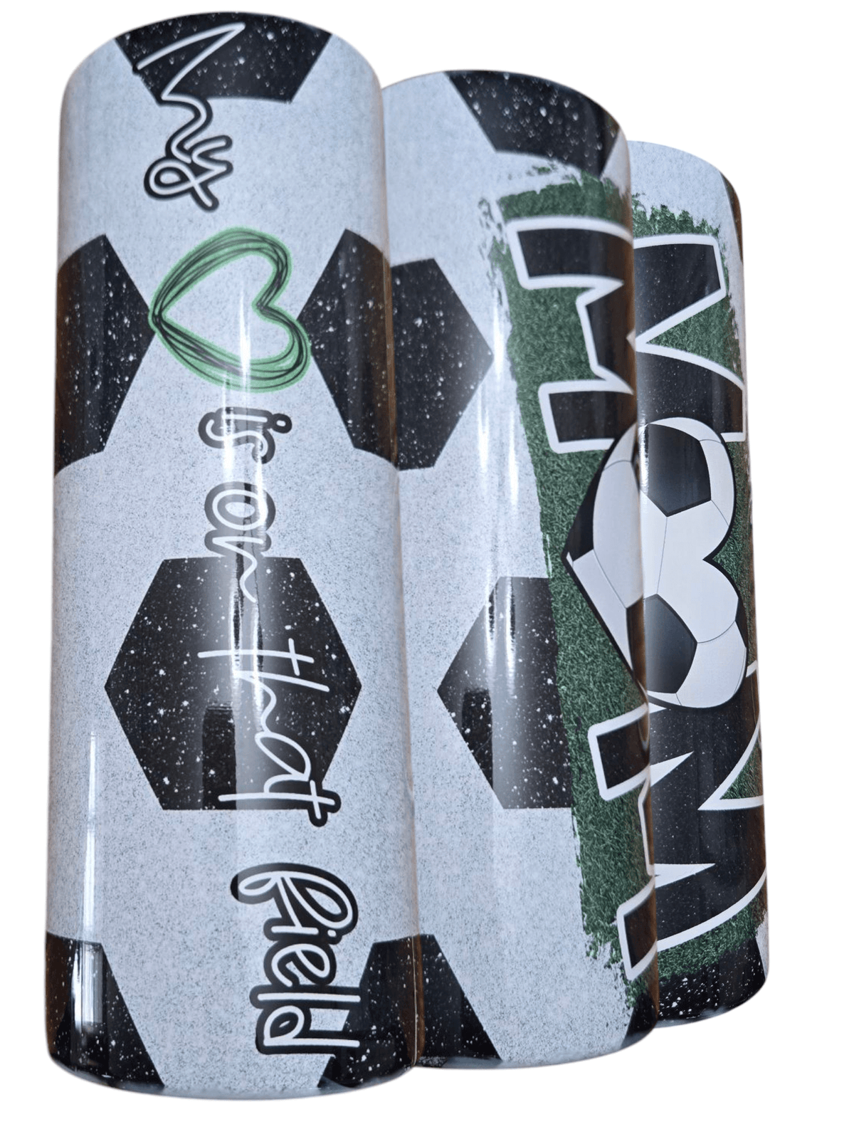 Soccer mom boss mom 20 oz tumbler cups featuring soccer motifs and stylish designs.