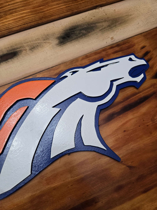 Broncos football logo wooden decor sign