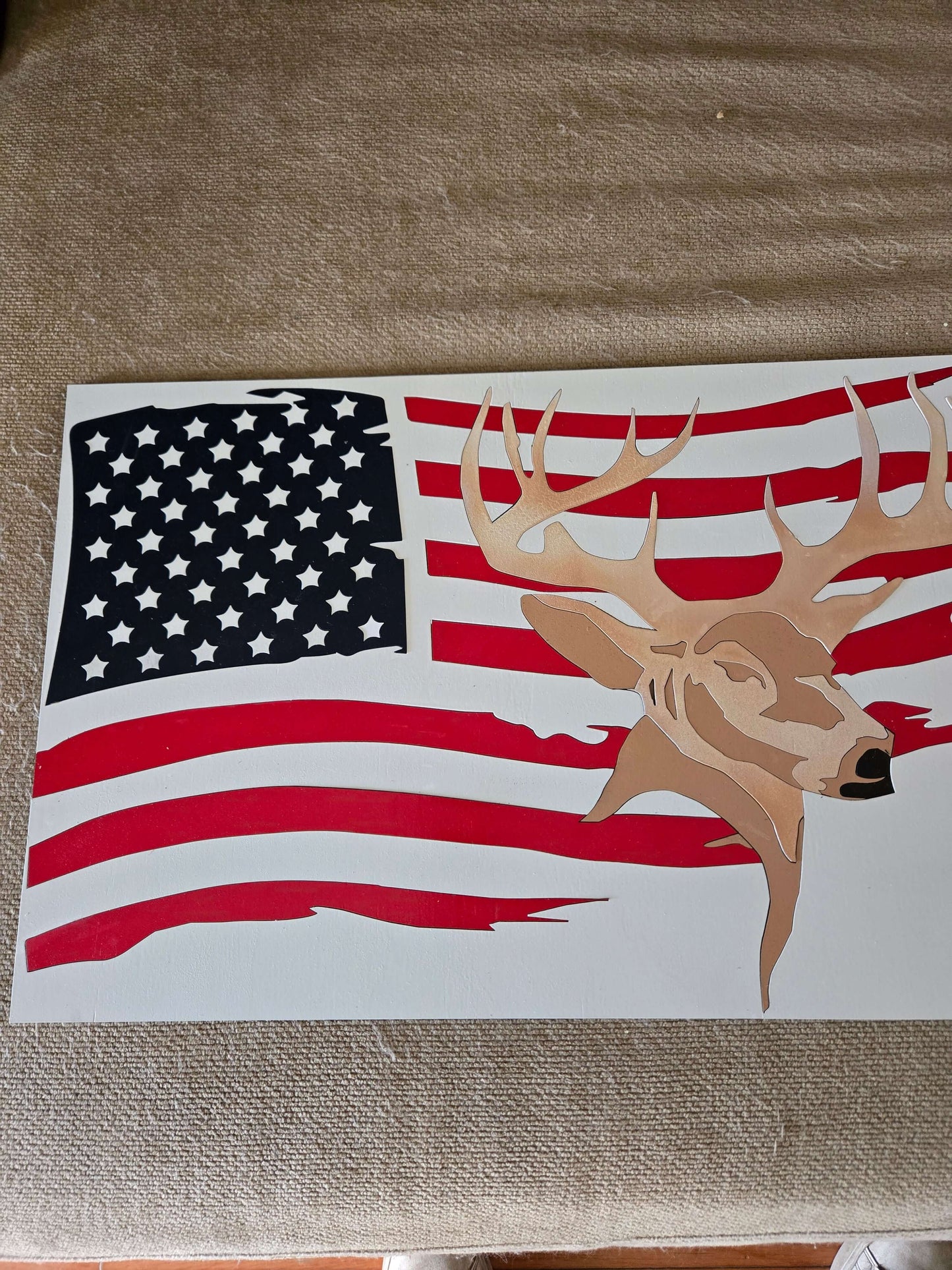 Deer Charming Wooden Deer Sign with American Flag Design