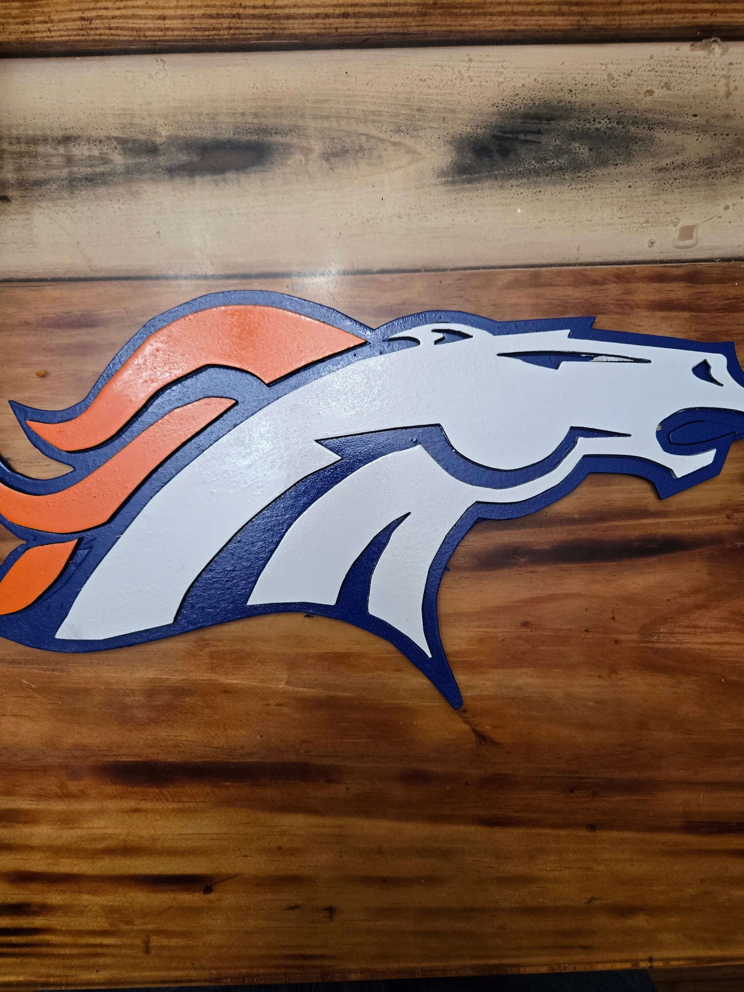 Broncos football logo wooden decor sign