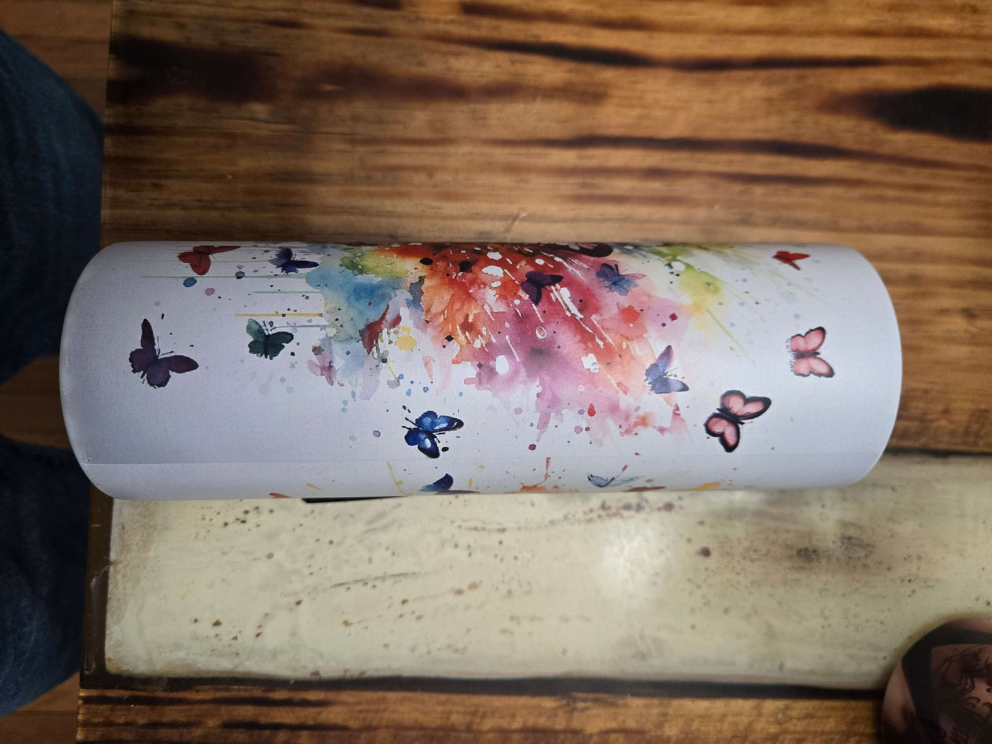 Glow in the dark rainbow Butterfly 20oz tumbler