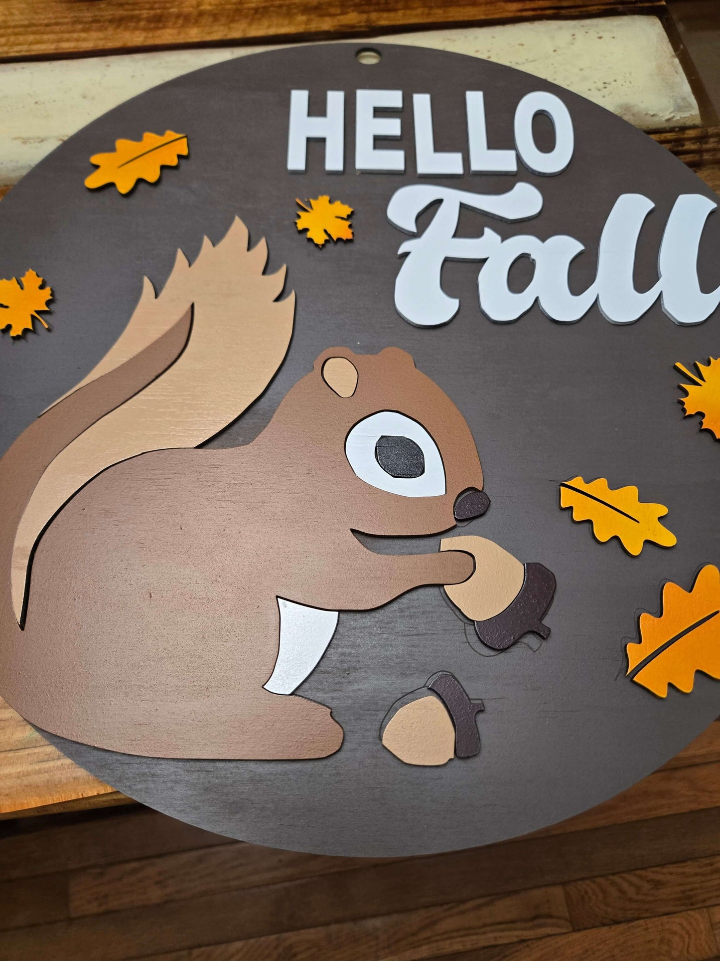 Hello Squirrel  Fall wooden decor sign