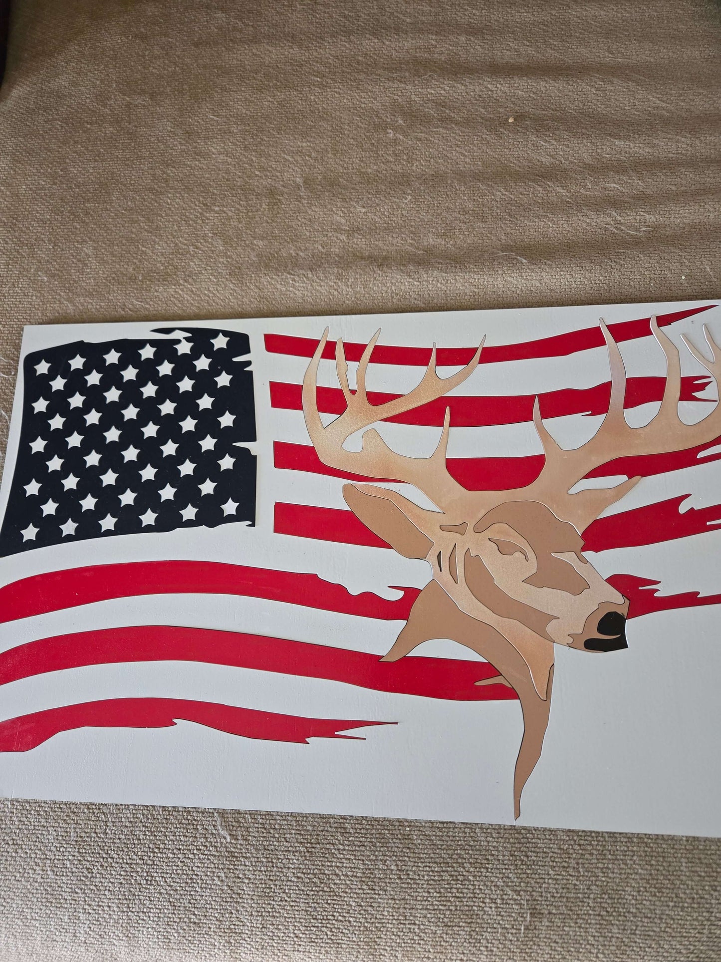 Deer Charming Wooden Deer Sign with American Flag Design